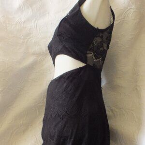 Long Black Lace Dress with Front Opening Size Small